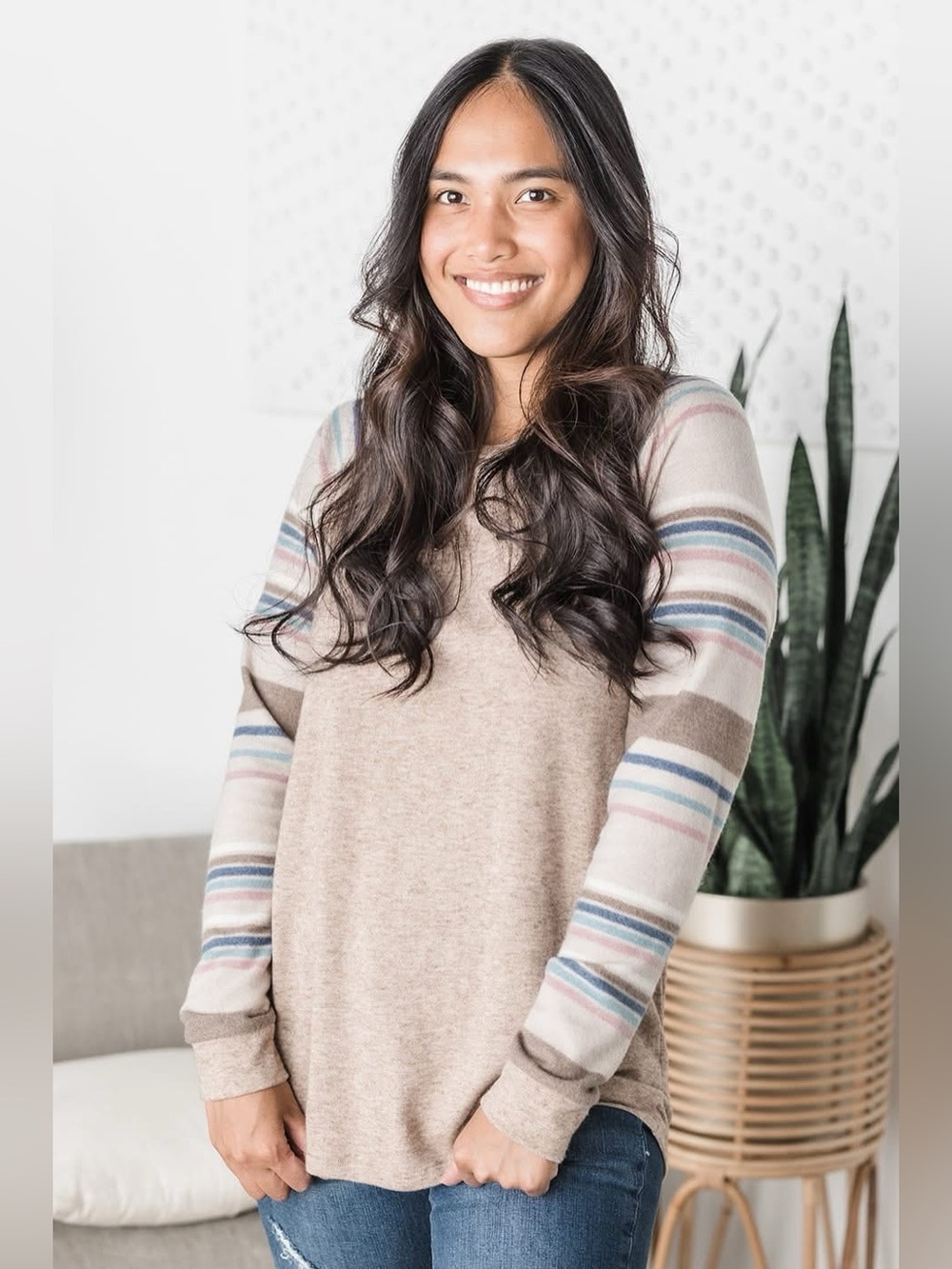Today’s the Day Top (NWT) Oatmeal Stripes, Size Small